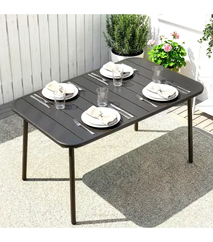 Mesa de Comedor de Jardín Rectangular 120x70x72 cm de Acero con Tablero con Listones para 4 Personas Gris