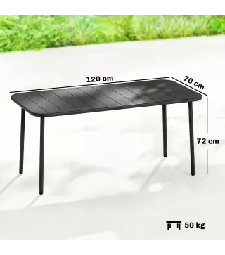 Mesa de Comedor de Jardín Rectangular 120x70x72 cm de Acero con Tablero con Listones para 4 Personas Gris