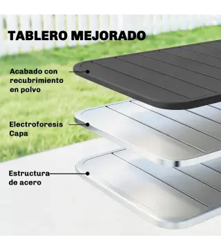 Mesa de Comedor de Jardín Rectangular 120x70x72 cm de Acero con Tablero con Listones para 4 Personas Gris