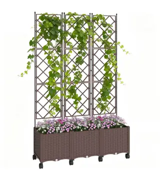 Jardinera con Enrejado y Ruedas con Drenaje para Cultivos Verduras Flores Hierbas 120x40x192 cm Marrón