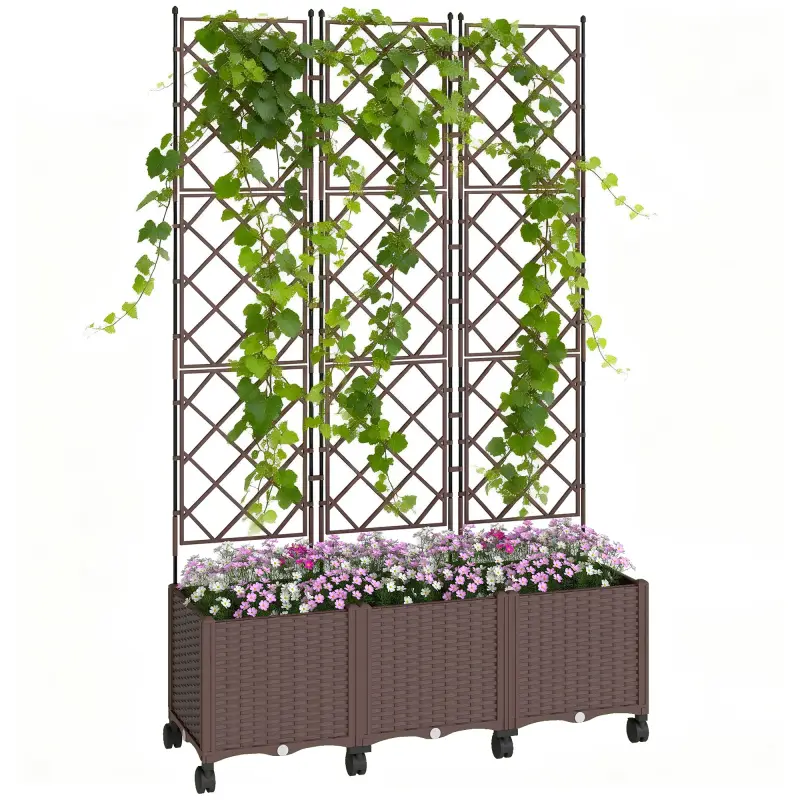 Jardinera con Enrejado y Ruedas con Drenaje para Cultivos Verduras Flores Hierbas 120x40x192 cm Marrón Jardinera con Enrejado y Ruedas con Drenaje para Cultivos Verduras Flores Hierbas 120x40x192 cm Marrón