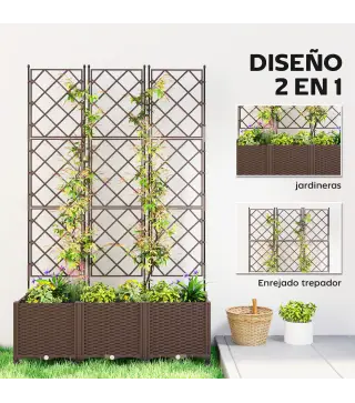 Jardinera con Enrejado y Ruedas con Drenaje para Cultivos Verduras Flores Hierbas 120x40x192 cm Marrón