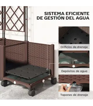 Jardinera con Enrejado y Ruedas con Drenaje para Cultivos Verduras Flores Hierbas 120x40x192 cm Marrón