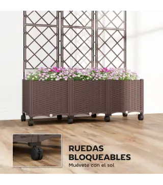 Jardinera con Enrejado y Ruedas con Drenaje para Cultivos Verduras Flores Hierbas 120x40x192 cm Marrón