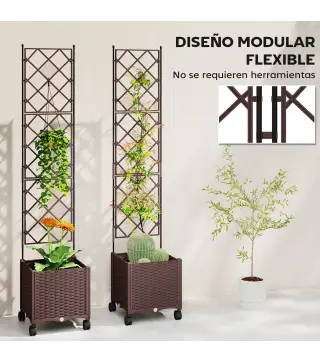 Jardinera con Enrejado y Ruedas con Drenaje para Cultivos Verduras Flores Hierbas 120x40x192 cm Marrón