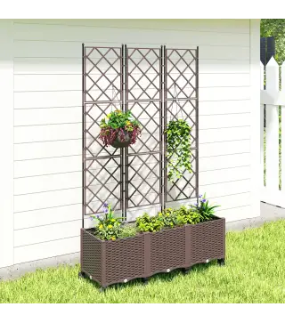 Jardinera con Enrejado y Ruedas con Drenaje para Cultivos Verduras Flores Hierbas 120x40x192 cm Marrón