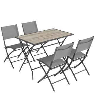 Conjunto de Mesa y Sillas Jardín de 5 Piezas Muebles de Jardín Exterior con 4 Sillas Plegables y Mesa Plegable Gris