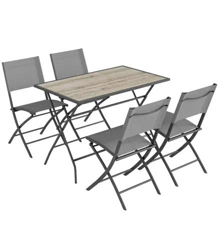 Conjunto de Mesa y Sillas Jardín de 5 Piezas Muebles de Jardín Exterior con 4 Sillas Plegables y Mesa Plegable Gris