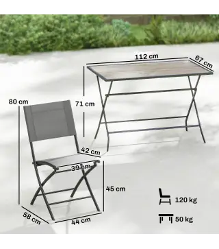 Conjunto de Mesa y Sillas Jardín de 5 Piezas Muebles de Jardín Exterior con 4 Sillas Plegables y Mesa Plegable Gris