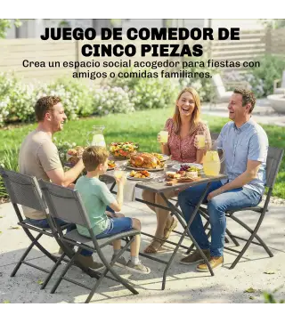 Conjunto de Mesa y Sillas Jardín de 5 Piezas Muebles de Jardín Exterior con 4 Sillas Plegables y Mesa Plegable Gris