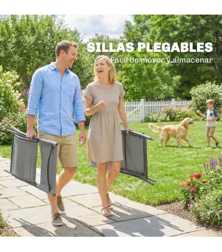 Conjunto de Mesa y Sillas Jardín de 5 Piezas Muebles de Jardín Exterior con 4 Sillas Plegables y Mesa Plegable Gris