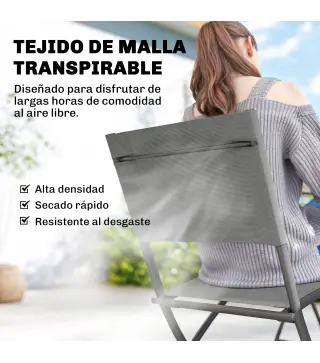 Conjunto de Mesa y Sillas Jardín de 5 Piezas Muebles de Jardín Exterior con 4 Sillas Plegables y Mesa Plegable Gris