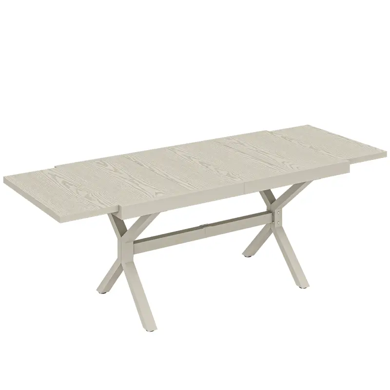 Mesa de Comedor Exterior Extensible 154/214 cm para 8-10 Personas de Aluminio Acero con Tapa Imitación Madera Gris