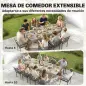 Mesa de Comedor Exterior Extensible 154/214 cm para 8-10 Personas de Aluminio Acero con Tapa Imitación Madera Gris