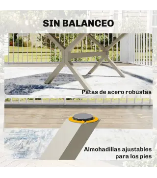 Mesa de Comedor Exterior Extensible 154/214 cm para 8-10 Personas de Aluminio Acero con Tapa Imitación Madera Gris