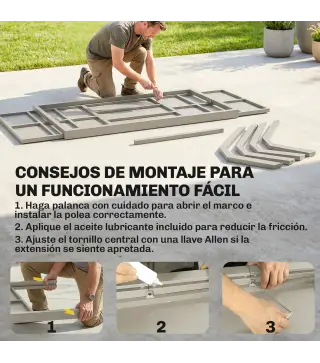 Mesa de Comedor Exterior Extensible 154/214 cm para 8-10 Personas de Aluminio Acero con Tapa Imitación Madera Gris