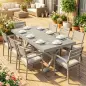 Mesa de Comedor Exterior Extensible 154/214 cm para 8-10 Personas de Aluminio Acero con Tapa Imitación Madera Gris