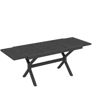 Mesa de Comedor Exterior Extensible 154/214 cm para 8-10 Personas de Aluminio Acero con Tapa Imitación Madera Gris
