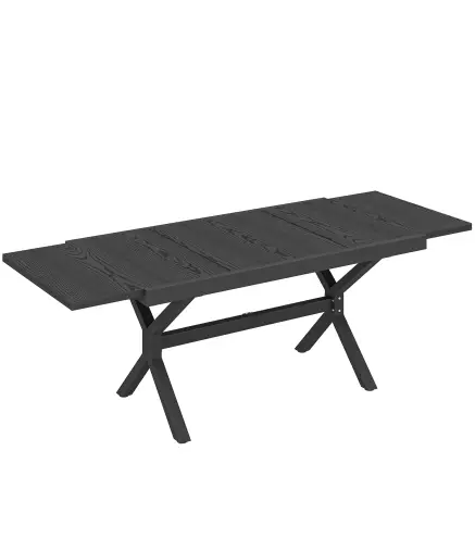 Mesa de Comedor Exterior Extensible 154/214 cm para 8-10 Personas de Aluminio Acero con Tapa Imitación Madera Gris