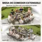 Mesa de Comedor Exterior Extensible 154/214 cm para 8-10 Personas de Aluminio Acero con Tapa Imitación Madera Gris