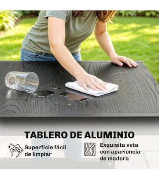 Mesa de Comedor Exterior Extensible 154/214 cm para 8-10 Personas de Aluminio Acero con Tapa Imitación Madera Gris