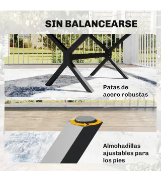 Mesa de Comedor Exterior Extensible 154/214 cm para 8-10 Personas de Aluminio Acero con Tapa Imitación Madera Gris