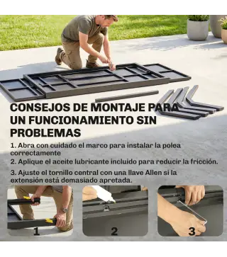 Mesa de Comedor Exterior Extensible 154/214 cm para 8-10 Personas de Aluminio Acero con Tapa Imitación Madera Gris