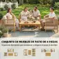 Conjunto de Muebles de Jardín de 4 Piezas con Sofá 2 Plazas 2 Sillones Mesa de Madera Cojines y Cuerda PP Beige
