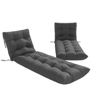 Juego de 2 Cojines para Tumbonas 180x55 cm Cojines para Sillas de Jardín Gruesas UPF30+ con 4 Cintas Gris Oscuro