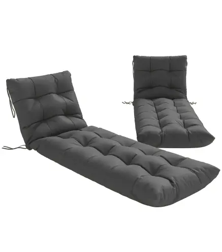 Juego de 2 Cojines para Tumbonas 180x55 cm Cojines para Sillas de Jardín Gruesas UPF30+ con 4 Cintas Gris Oscuro