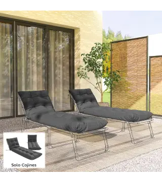 Juego de 2 Cojines para Tumbonas 180x55 cm Cojines para Sillas de Jardín Gruesas UPF30+ con 4 Cintas Gris Oscuro