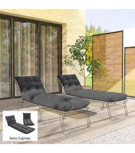Juego de 2 Cojines para Tumbonas 180x55 cm Cojines para Sillas de Jardín Gruesas UPF30+ con 4 Cintas Gris Oscuro