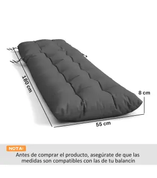 Juego de 2 Cojines para Tumbonas 180x55 cm Cojines para Sillas de Jardín Gruesas UPF30+ con 4 Cintas Gris Oscuro