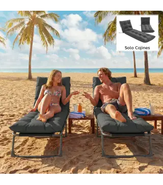 Juego de 2 Cojines para Tumbonas 180x55 cm Cojines para Sillas de Jardín Gruesas UPF30+ con 4 Cintas Gris Oscuro