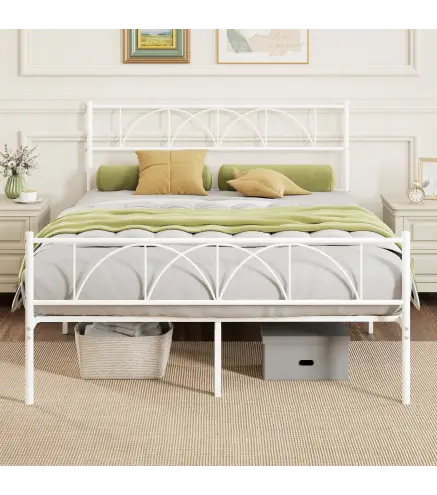 Estructura de Cama 140x190 cm con Cabecero Soporte de Listones de Acero Almacenamiento Bajo la Cama