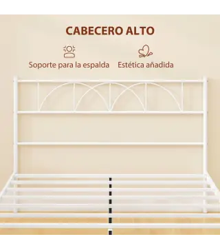 Estructura de Cama 140x190 cm con Cabecero Soporte de Listones de Acero Almacenamiento Bajo la Cama