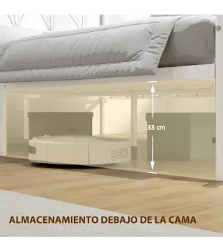 Estructura de Cama 140x190 cm con Cabecero Soporte de Listones de Acero Almacenamiento Bajo la Cama