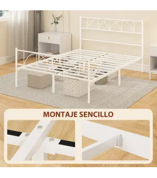 Estructura de Cama 140x190 cm con Cabecero Soporte de Listones de Acero Almacenamiento Bajo la Cama