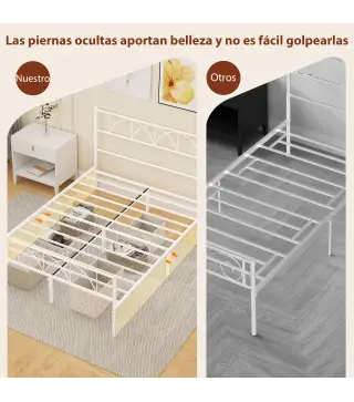 Estructura de Cama 140x190 cm con Cabecero Soporte de Listones de Acero Almacenamiento Bajo la Cama