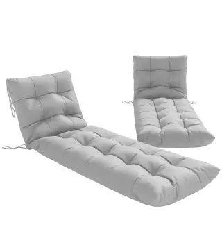 Juego de 2 Cojines para Tumbonas 180x55 cm Cojines para Sillas de Jardín Gruesas UPF30+ con 4 Cintas Gris Claro