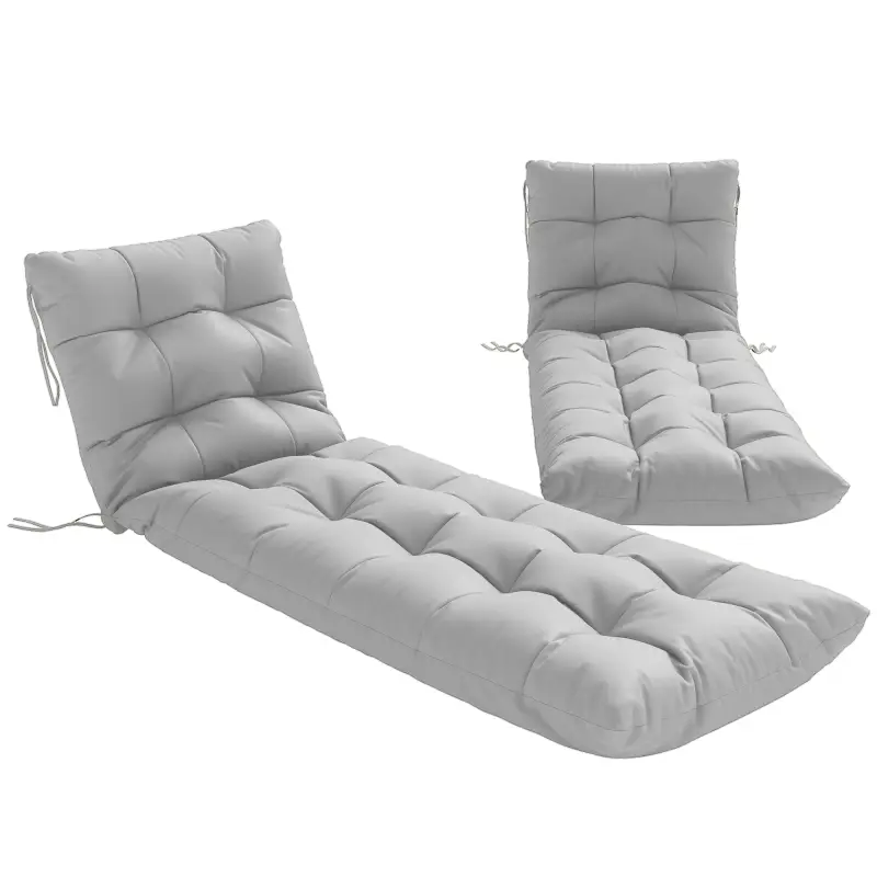 Juego de 2 Cojines para Tumbonas 180x55 cm Cojines para Sillas de Jardín Gruesas UPF30+ con 4 Cintas Gris Claro