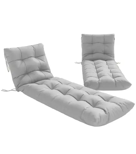 Juego de 2 Cojines para Tumbonas 180x55 cm Cojines para Sillas de Jardín Gruesas UPF30+ con 4 Cintas Gris Claro