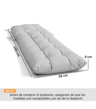 Juego de 2 Cojines para Tumbonas 180x55 cm Cojines para Sillas de Jardín Gruesas UPF30+ con 4 Cintas Gris Claro