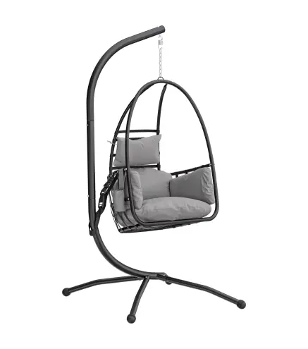 Silla Colgante Huevo con Soporte Cesta Plegable Reposacabezas Cojín Bolsillo Lateral Carga 120 kg Gris Oscuro