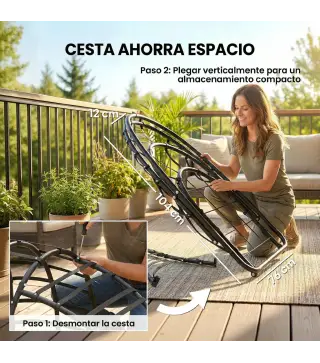 Silla Colgante Huevo con Soporte Cesta Plegable Reposacabezas Cojín Bolsillo Lateral Carga 120 kg Gris Oscuro