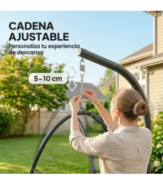 Silla Colgante Huevo con Soporte Cesta Plegable Reposacabezas Cojín Bolsillo Lateral Carga 120 kg Gris Oscuro