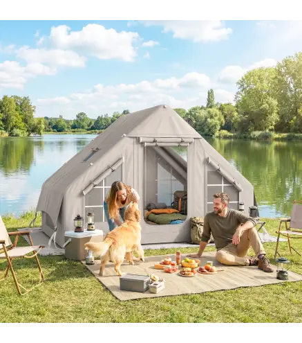 Tienda de Campaña Inflable con Apertura de Chimenea y Claraboya Bomba Bolsa UPF30+ para 4 Estaciones Impermeable 5000+
