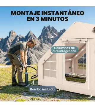 Tienda de Campaña Inflable con Apertura de Chimenea y Claraboya Bomba Bolsa UPF30+ para 4 Estaciones Impermeable 5000+