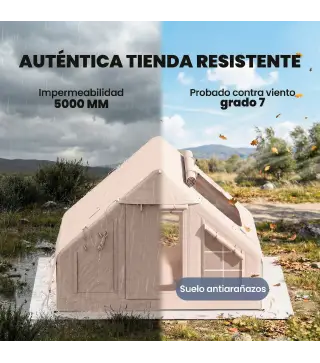 Tienda de Campaña Inflable con Apertura de Chimenea y Claraboya Bomba Bolsa UPF30+ para 4 Estaciones Impermeable 5000+