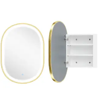 Armario de Baño con Espejo y Luces LED de 3 Colores Armario de Pared Ovalado con Función Memoria y Antivaho Dorado